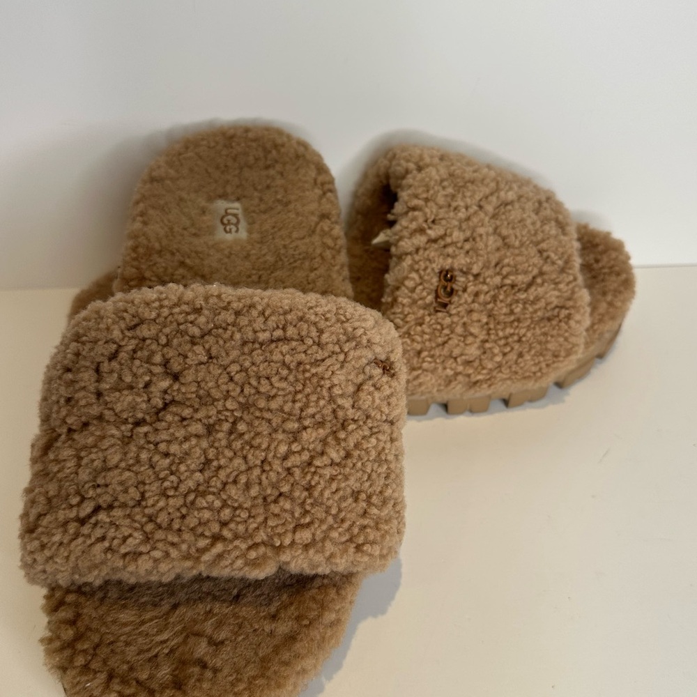 UGG Brown Fluffy Slippers Size 10